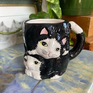 Vintage 1993 Black and White Cat Mug